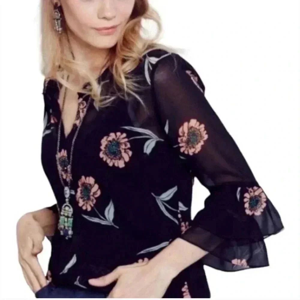 0508w. Cabi Sheer Top With Flutter 3/4 Sleeves Fl… - image 3